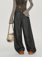 配色ステッチのストライプワイドパンツ    OL1891