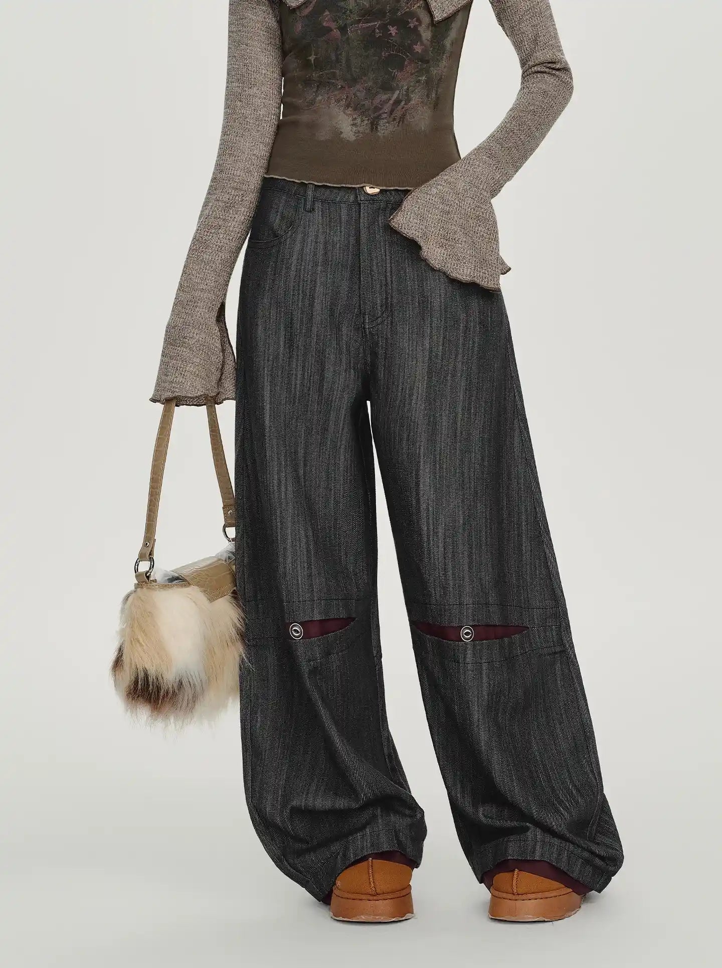 配色ステッチのストライプワイドパンツ    OL1891