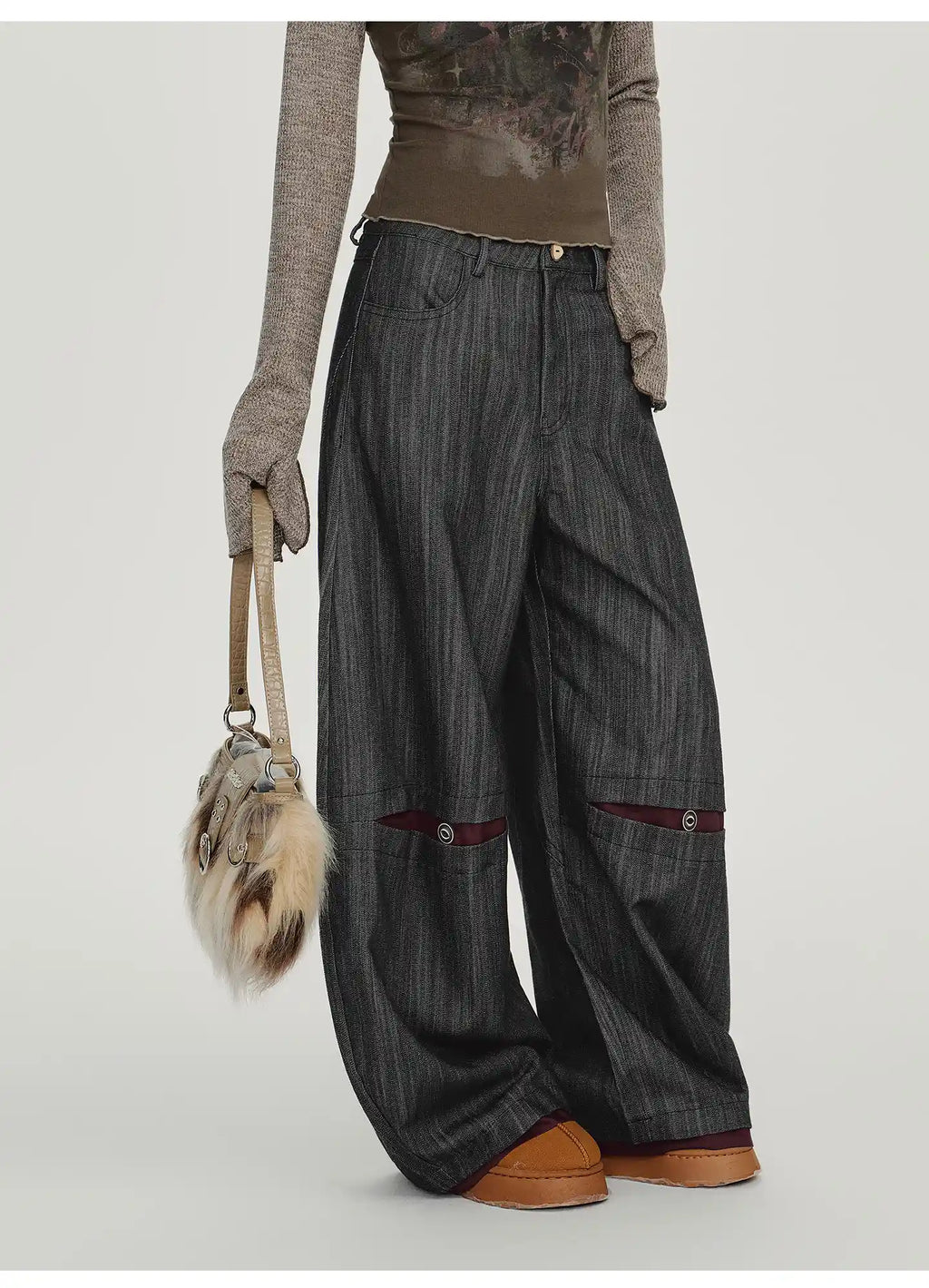 配色ステッチのストライプワイドパンツ    OL1891