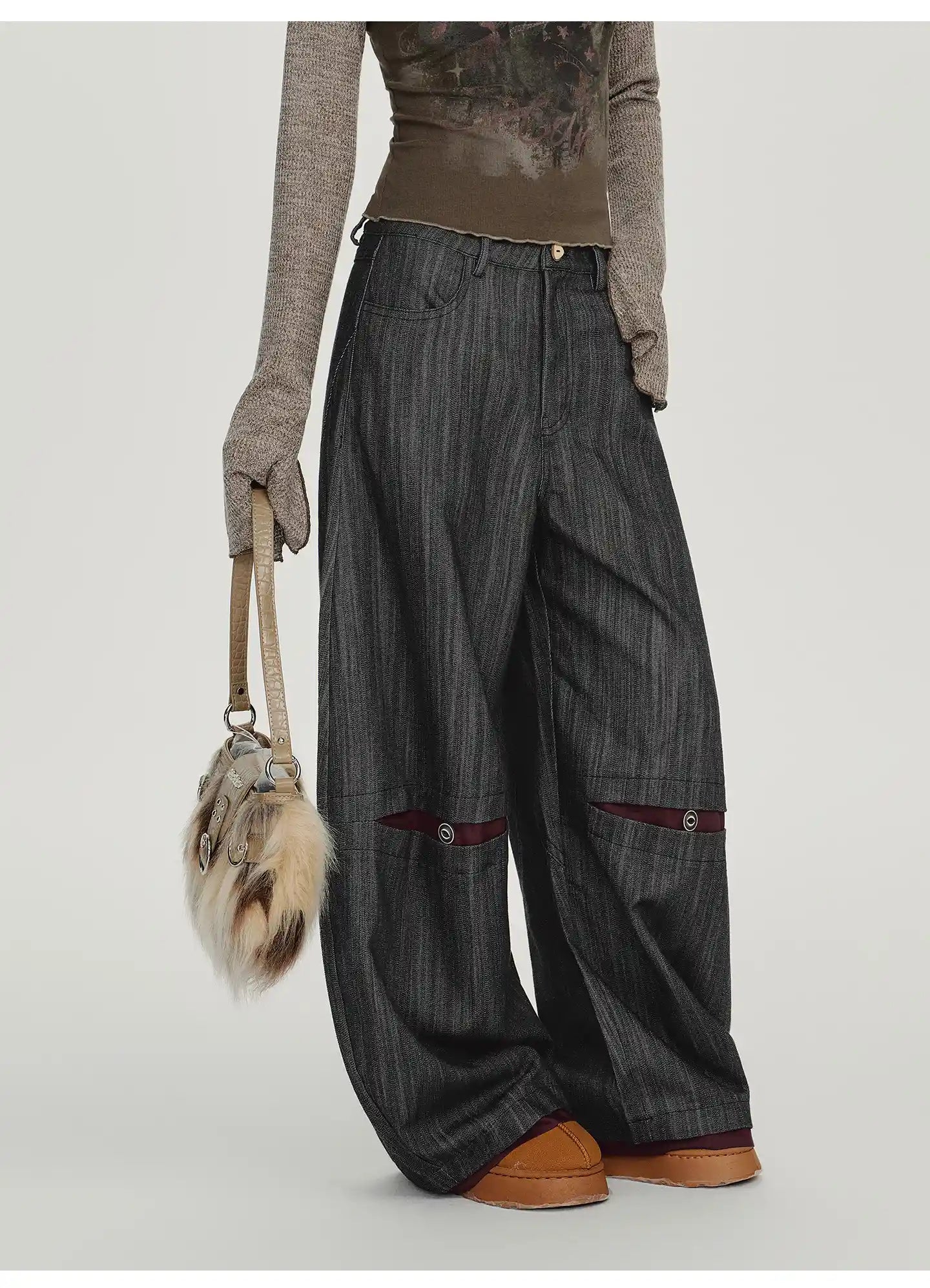 配色ステッチのストライプワイドパンツ    OL1891