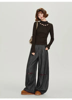 配色ステッチのストライプワイドパンツ    OL1891