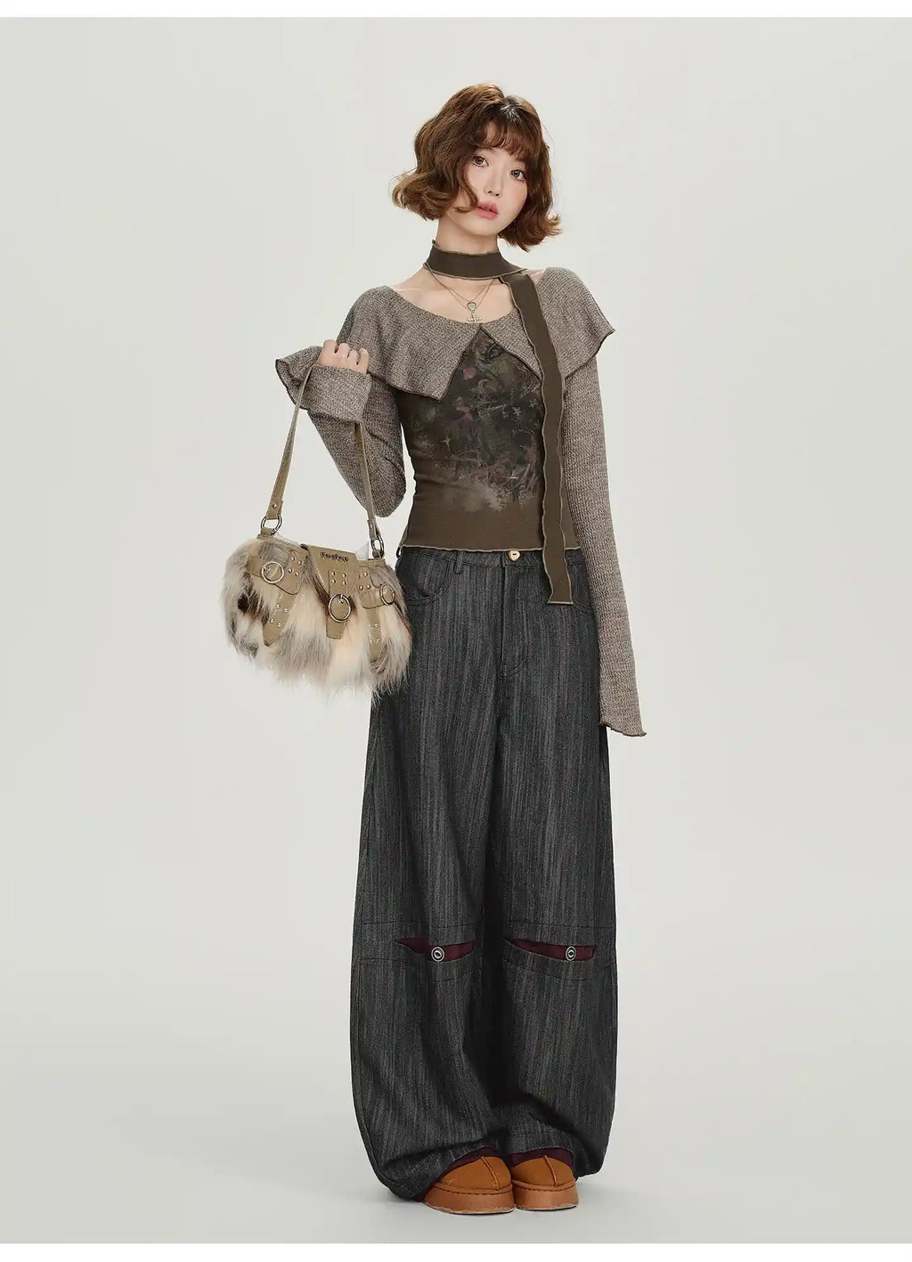 配色ステッチのストライプワイドパンツ    OL1891