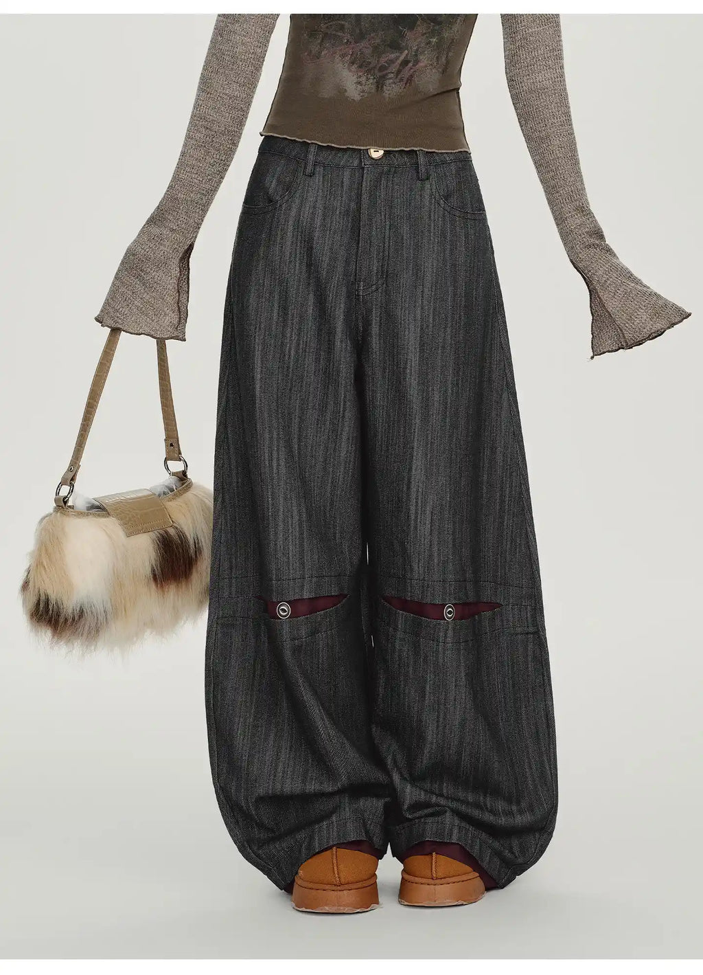 配色ステッチのストライプワイドパンツ    OL1891