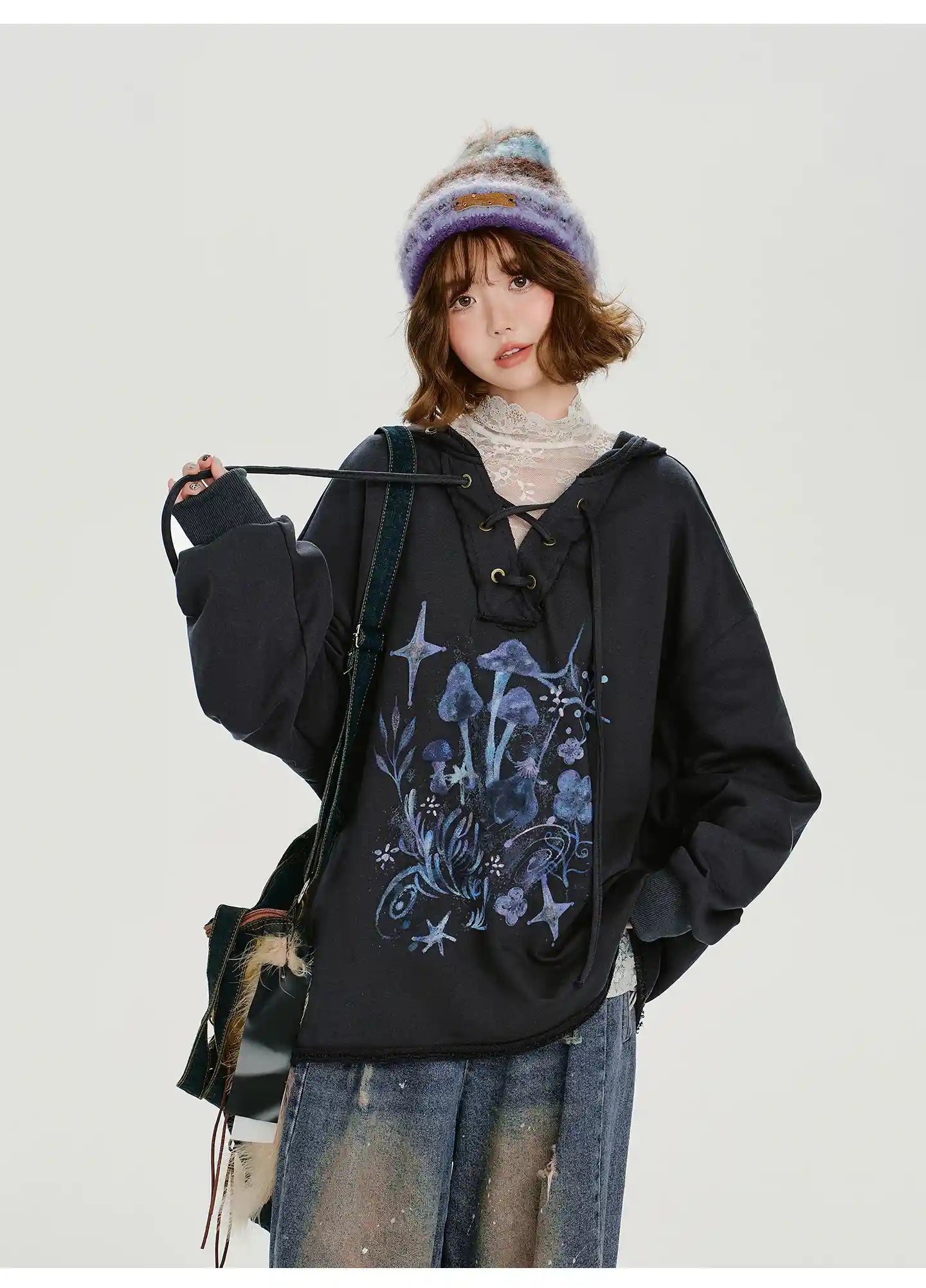 レトロムードのVネックフーディ    OL1892