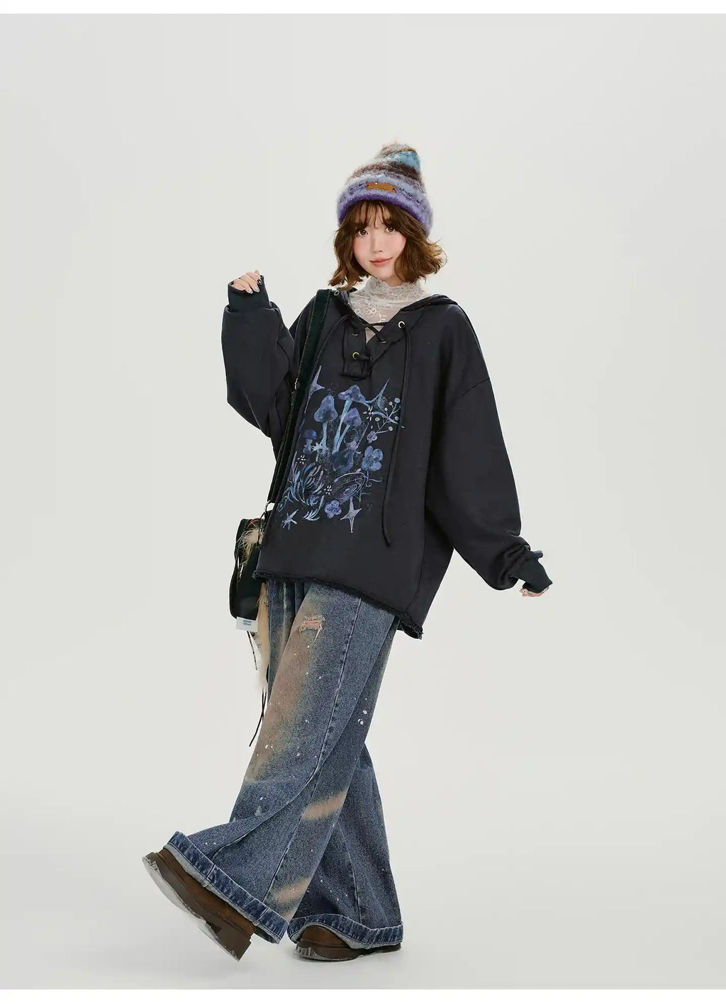 レトロムードのVネックフーディ    OL1892