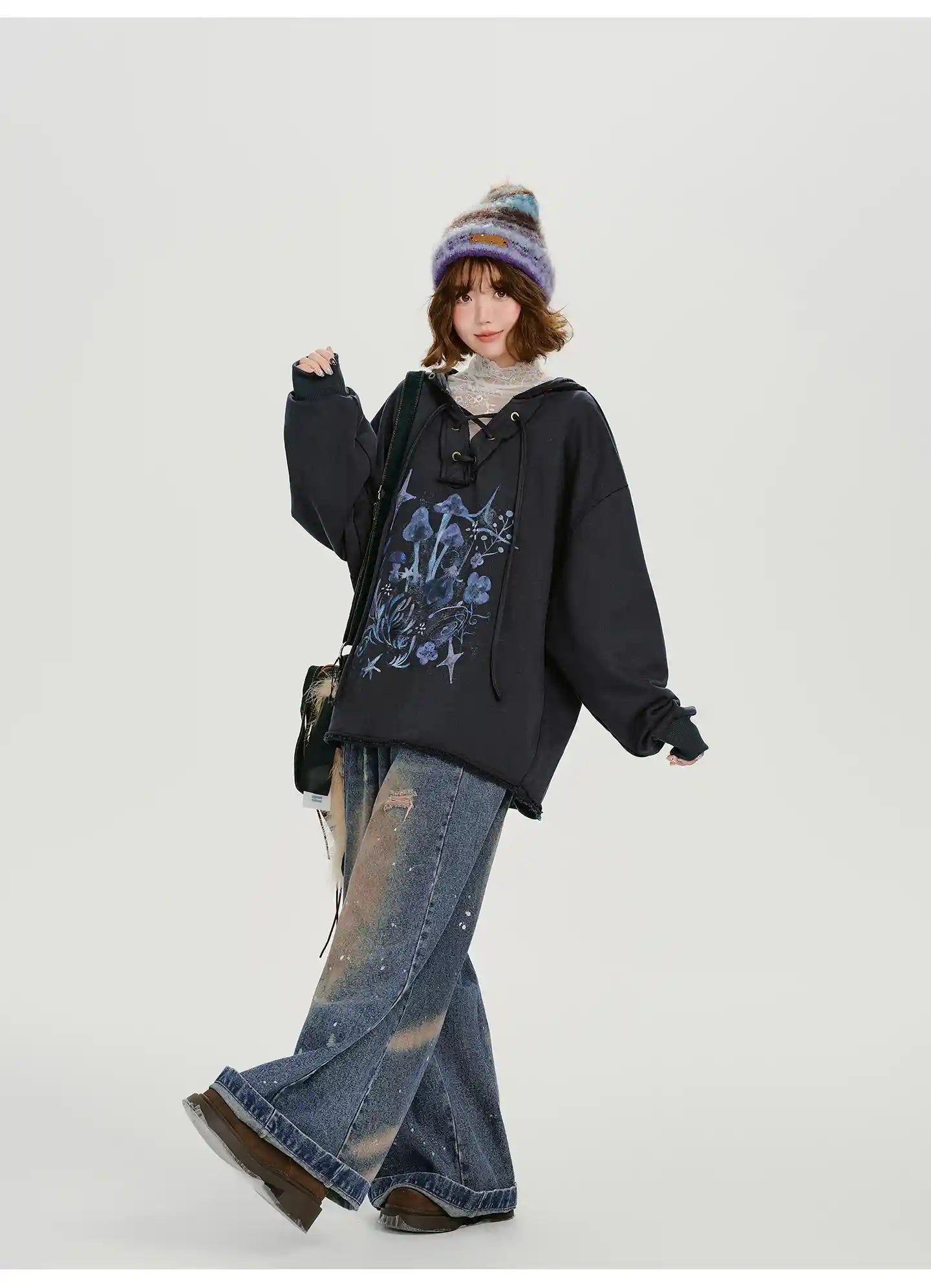 レトロムードのVネックフーディ    OL1892