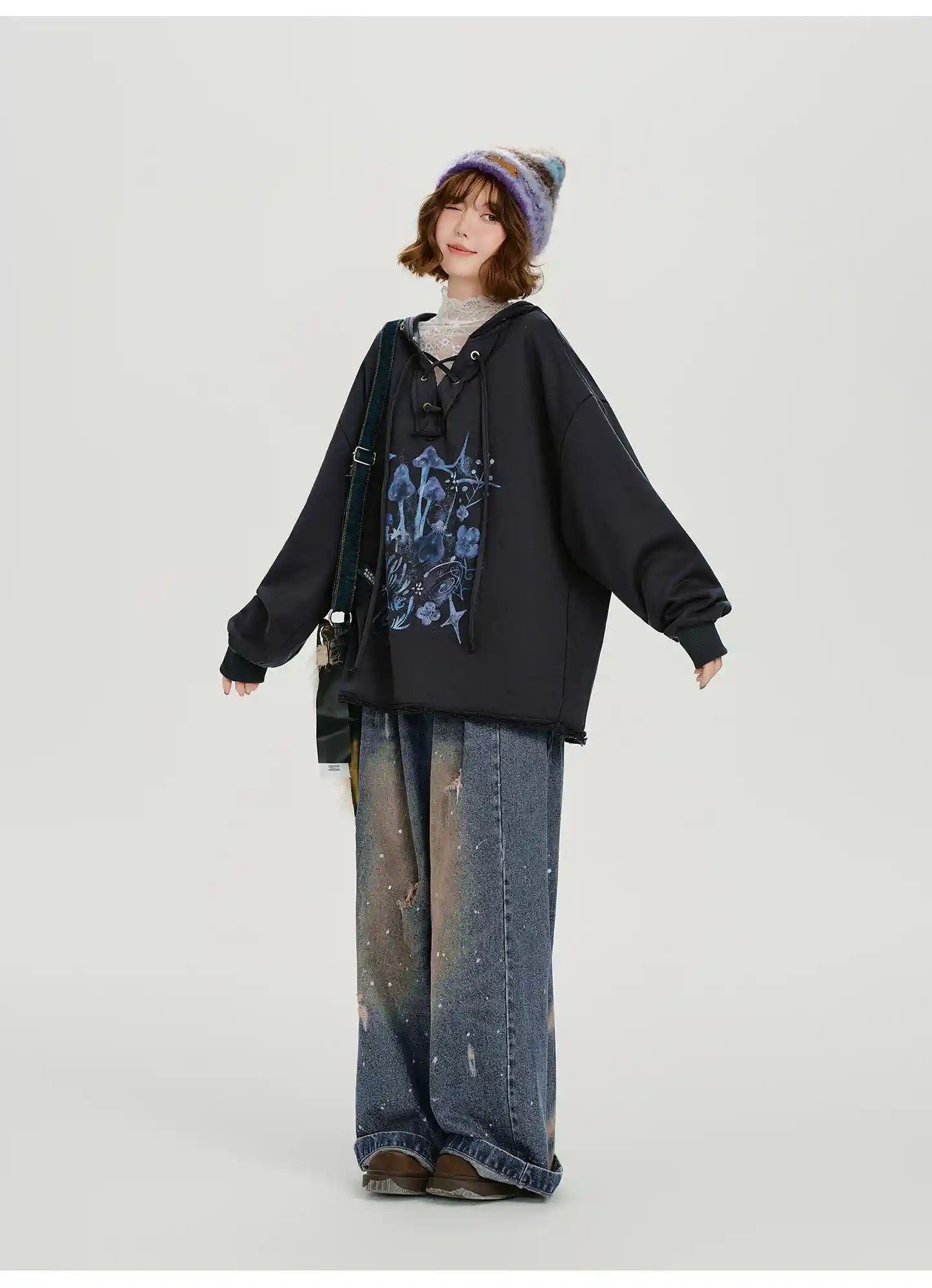 レトロムードのVネックフーディ    OL1892