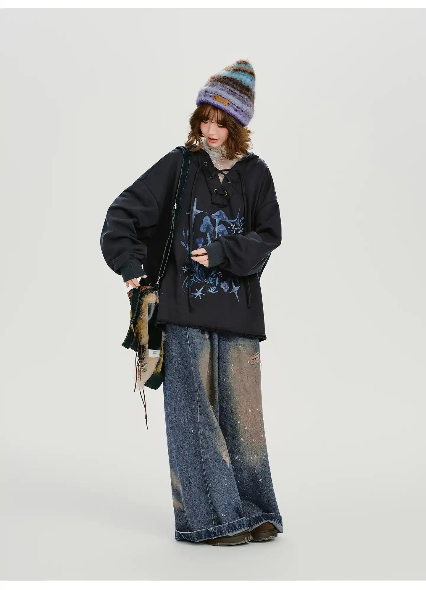 レトロムードのVネックフーディ    OL1892