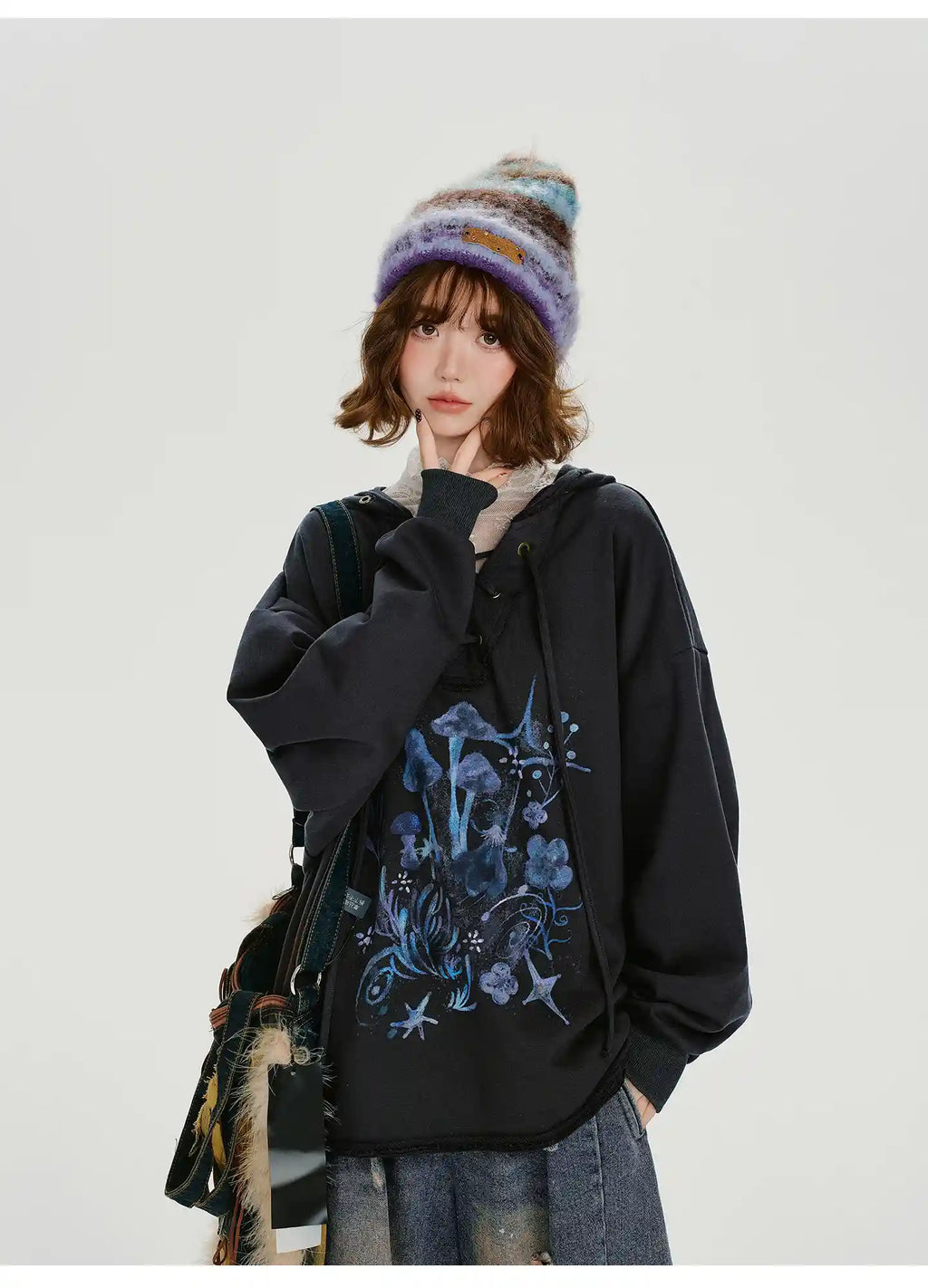 レトロムードのVネックフーディ    OL1892