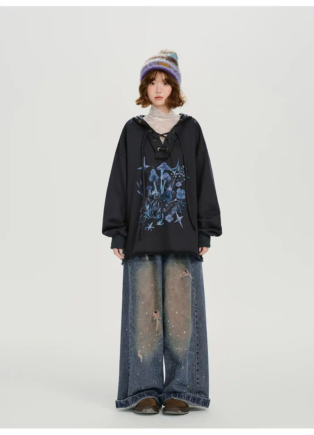 レトロムードのVネックフーディ    OL1892