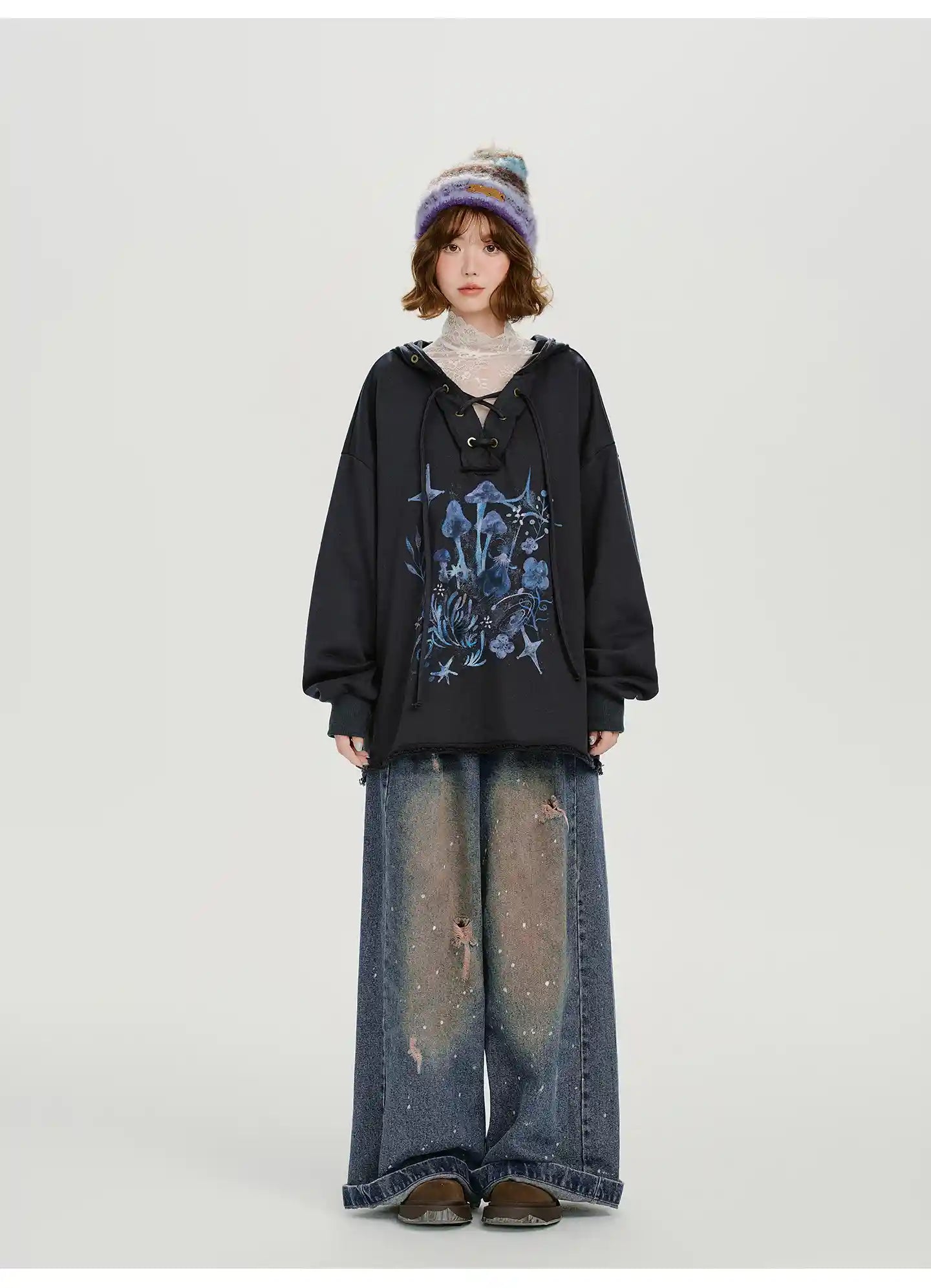 レトロムードのVネックフーディ    OL1892