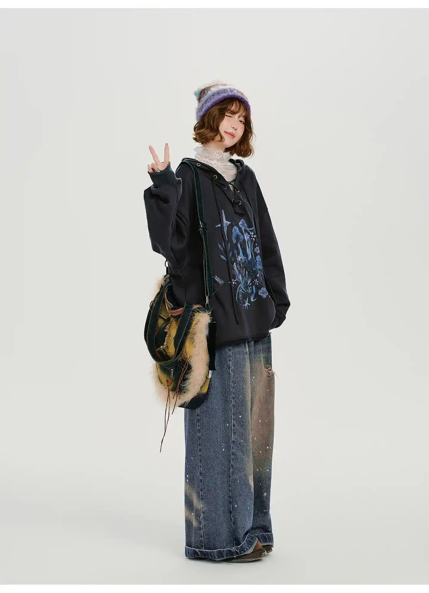 レトロムードのVネックフーディ    OL1892