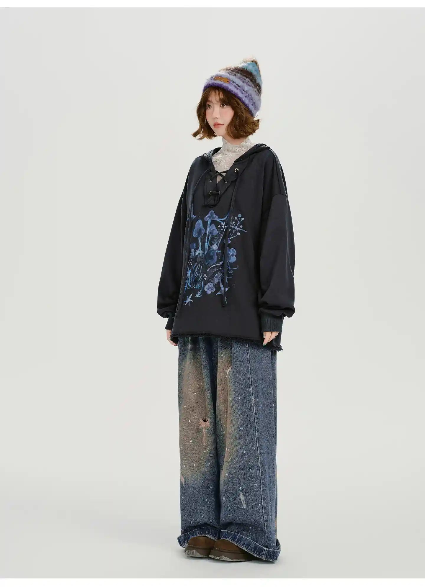 レトロムードのVネックフーディ    OL1892