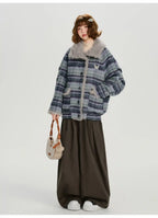 フェイクファー付きチェックコート    OL1894