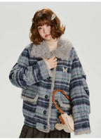 フェイクファー付きチェックコート    OL1894