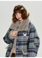 フェイクファー付きチェックコート    OL1894