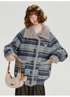 フェイクファー付きチェックコート    OL1894