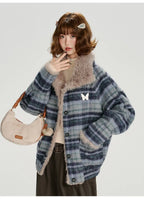 フェイクファー付きチェックコート    OL1894