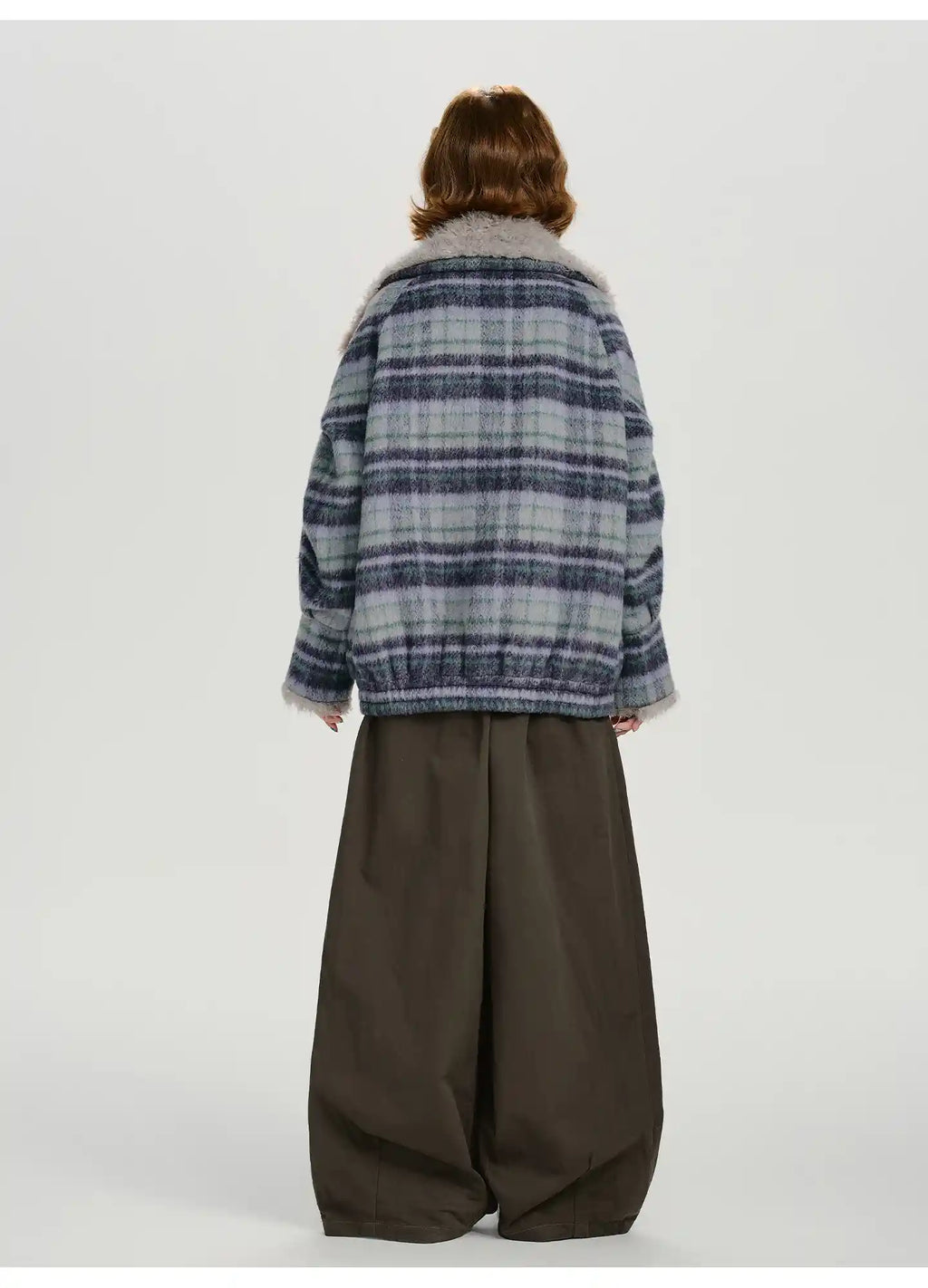 フェイクファー付きチェックコート    OL1894