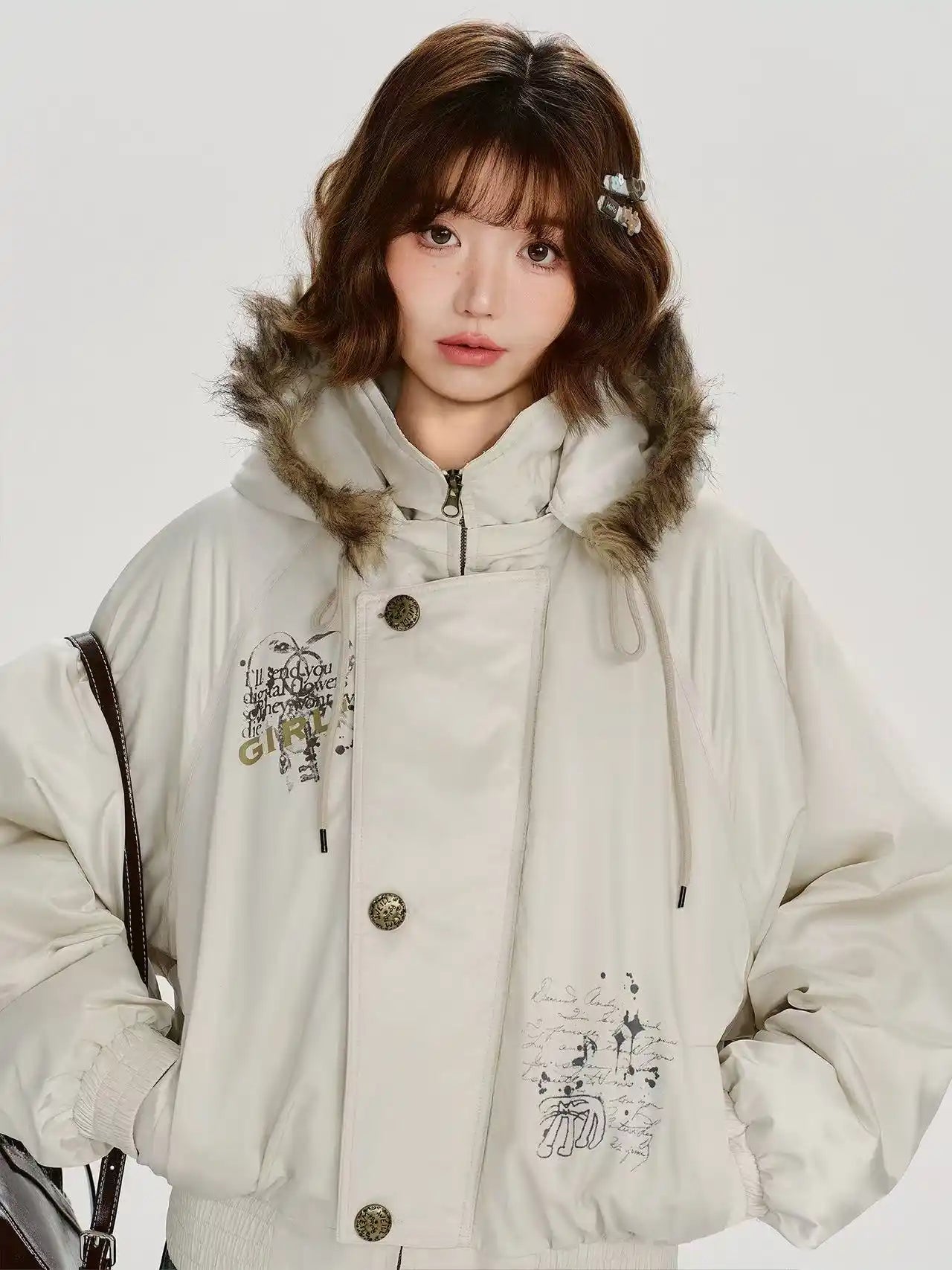 ホワイトショートダウン ファーフード付き    OL1900