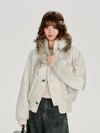 ホワイトショートダウン ファーフード付き    OL1900