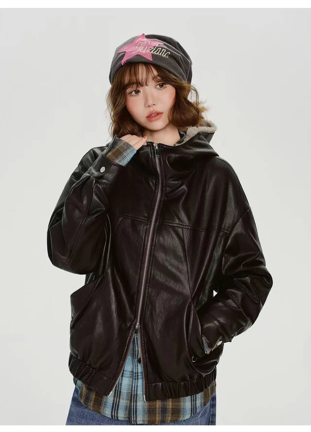 ボア×フェイクレザージャケット    OL1903