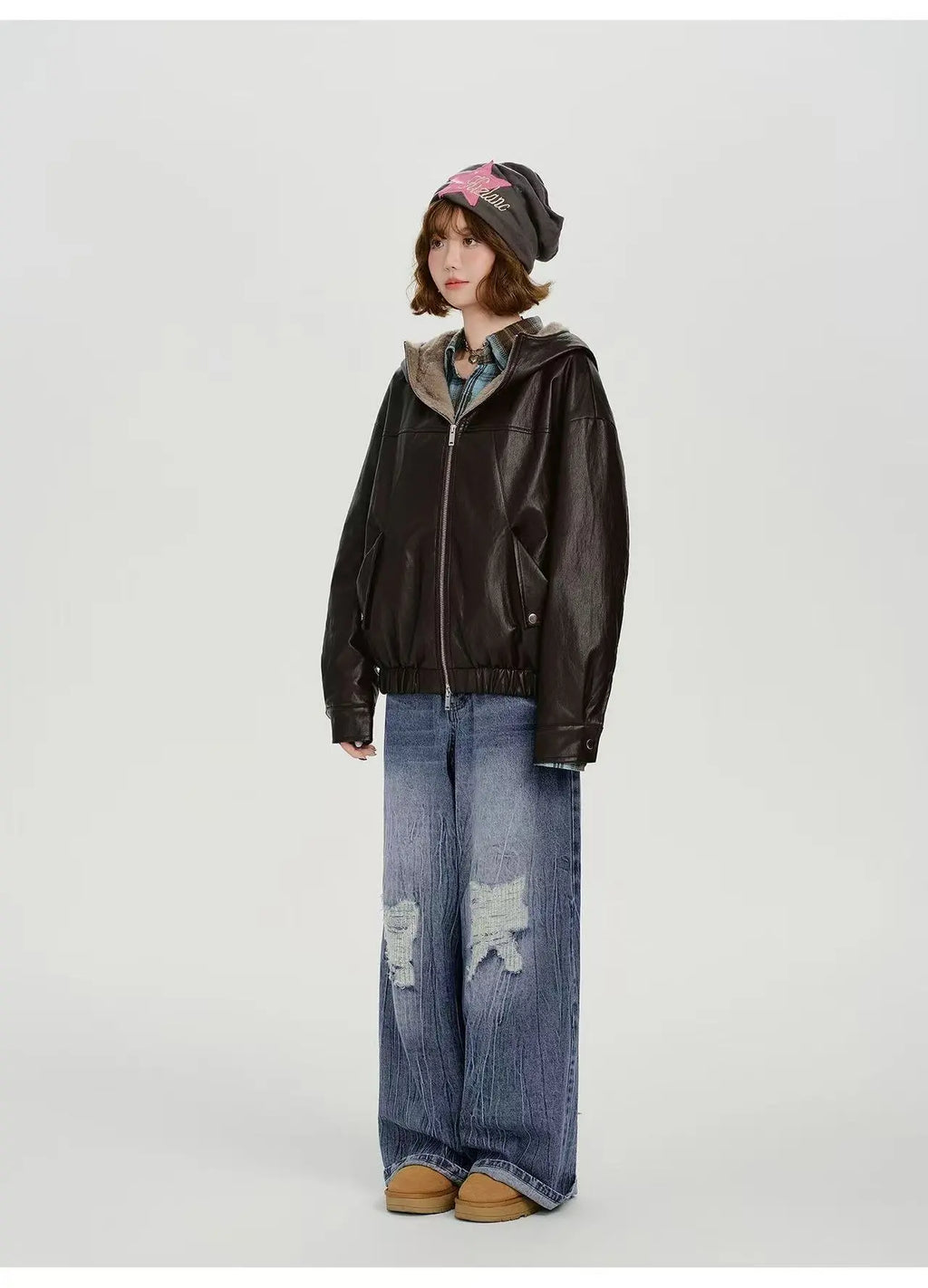 ボア×フェイクレザージャケット    OL1903