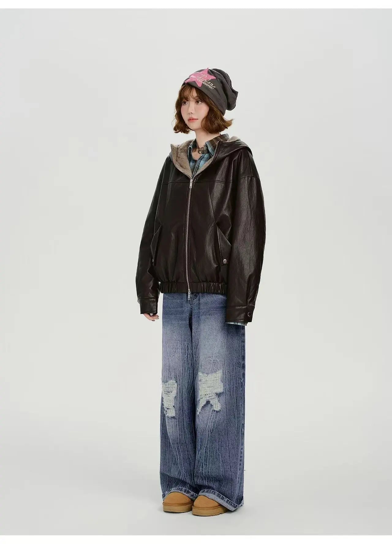 ボア×フェイクレザージャケット    OL1903