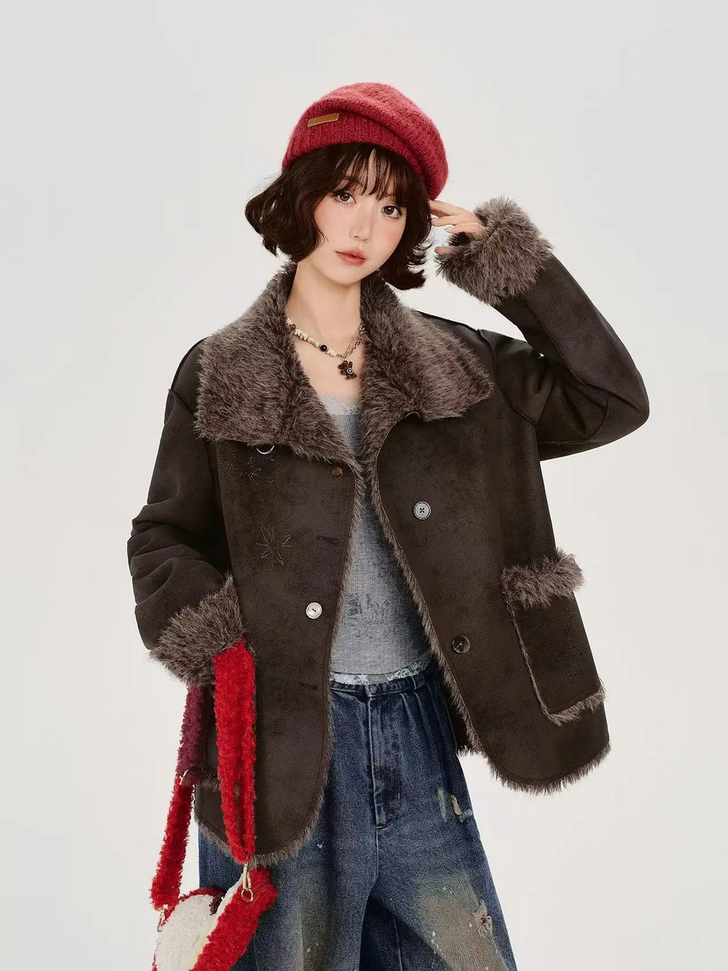 フェイクスエードボアジャケット    OL1904