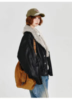 フェイクレザーボアジャケット ブラック    OL1905