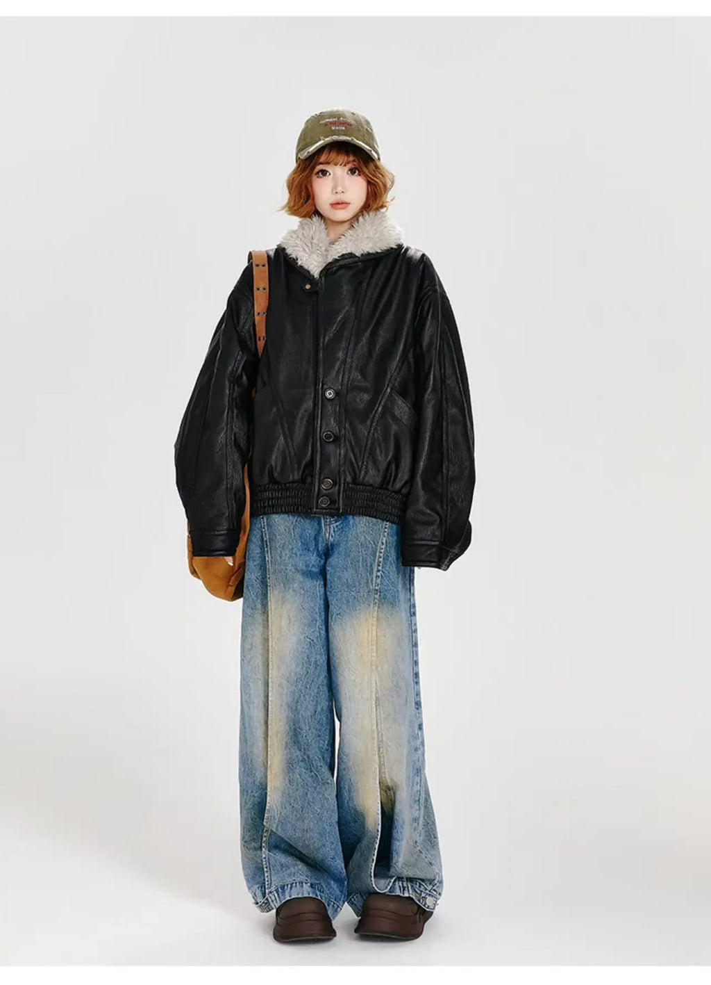 フェイクレザーボアジャケット ブラック    OL1905