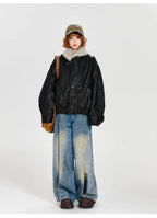 フェイクレザーボアジャケット ブラック    OL1905