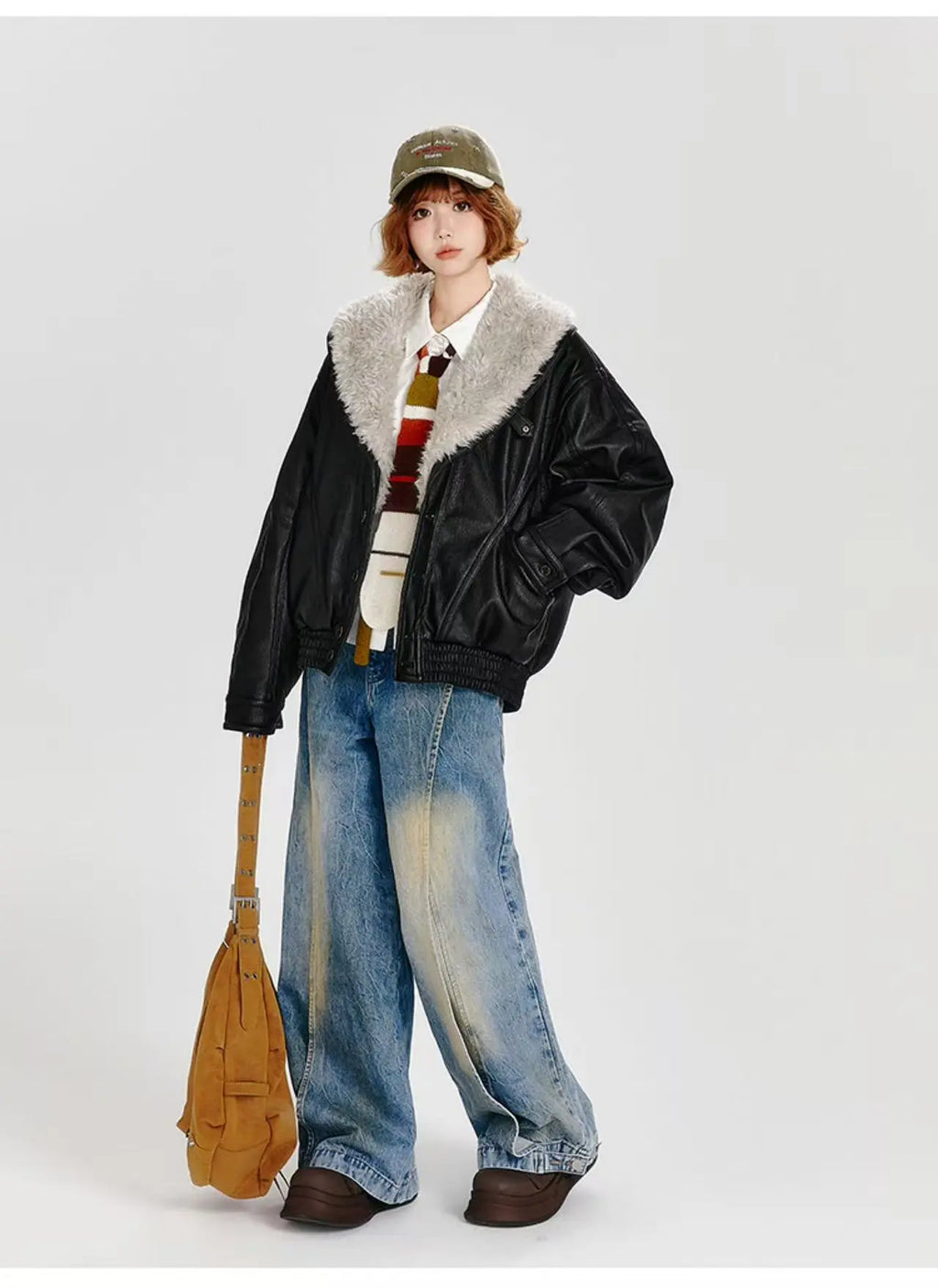 フェイクレザーボアジャケット ブラック    OL1905