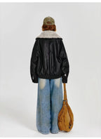 フェイクレザーボアジャケット ブラック    OL1905