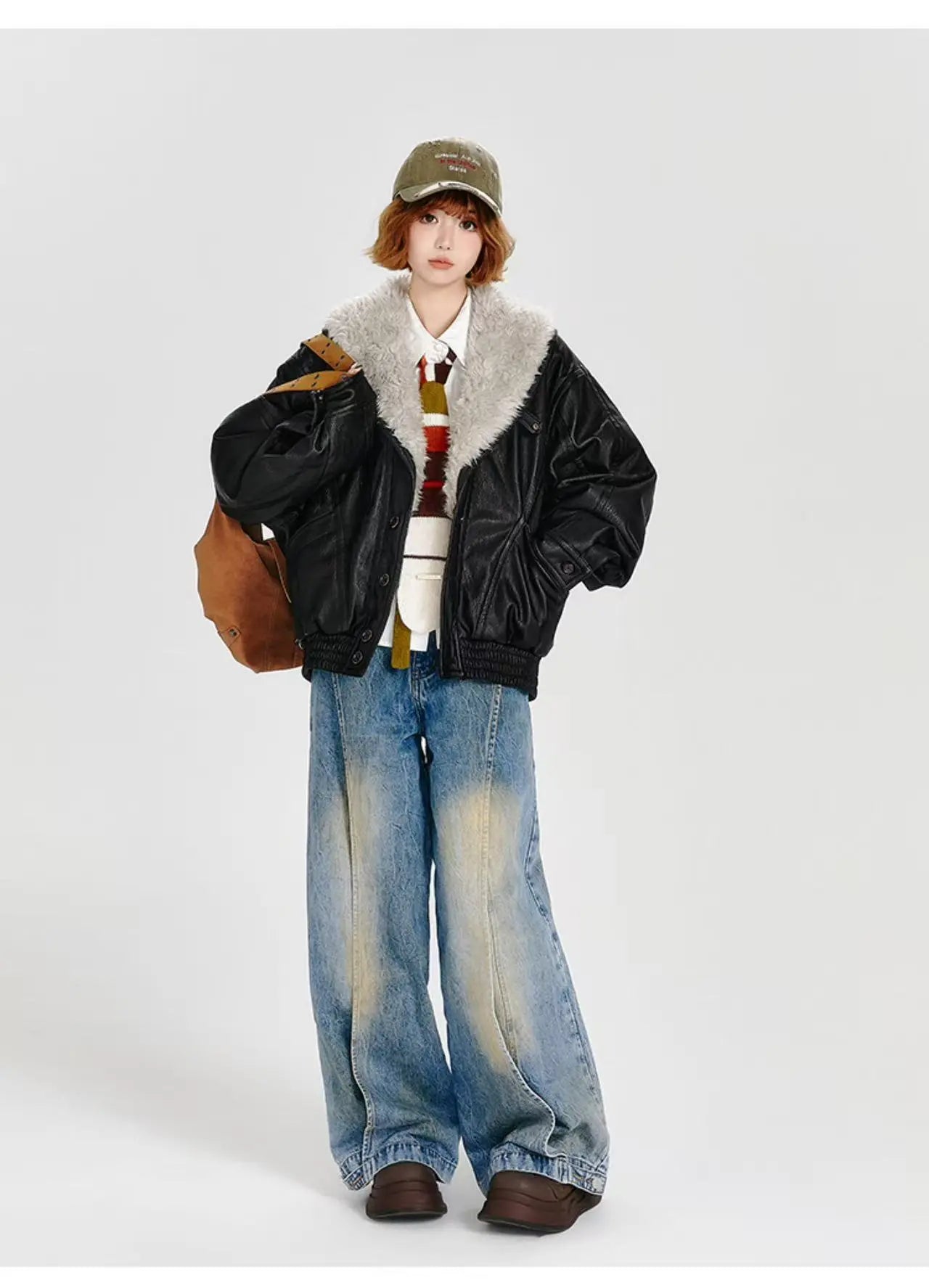 フェイクレザーボアジャケット ブラック    OL1905