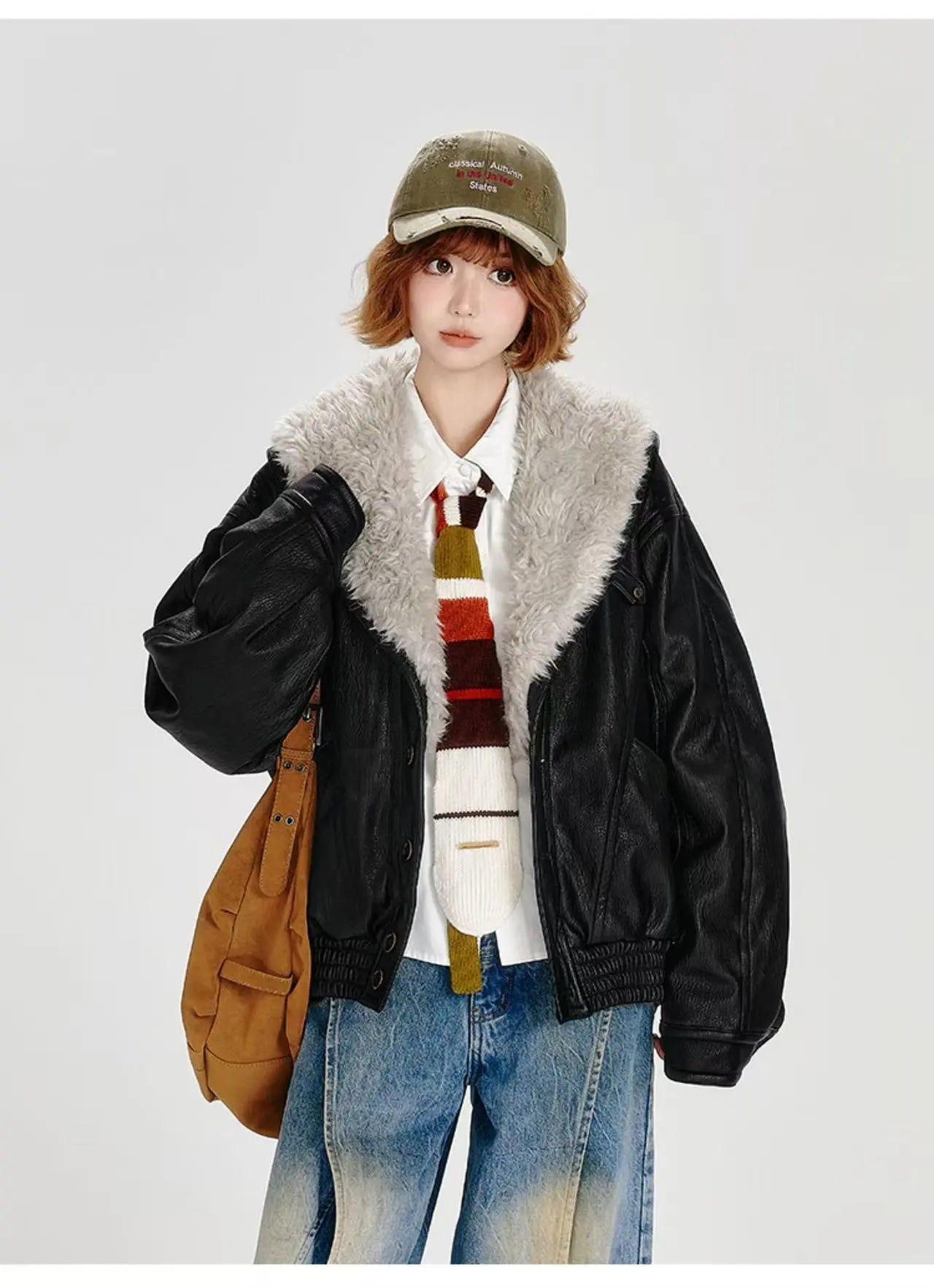 フェイクレザーボアジャケット ブラック    OL1905