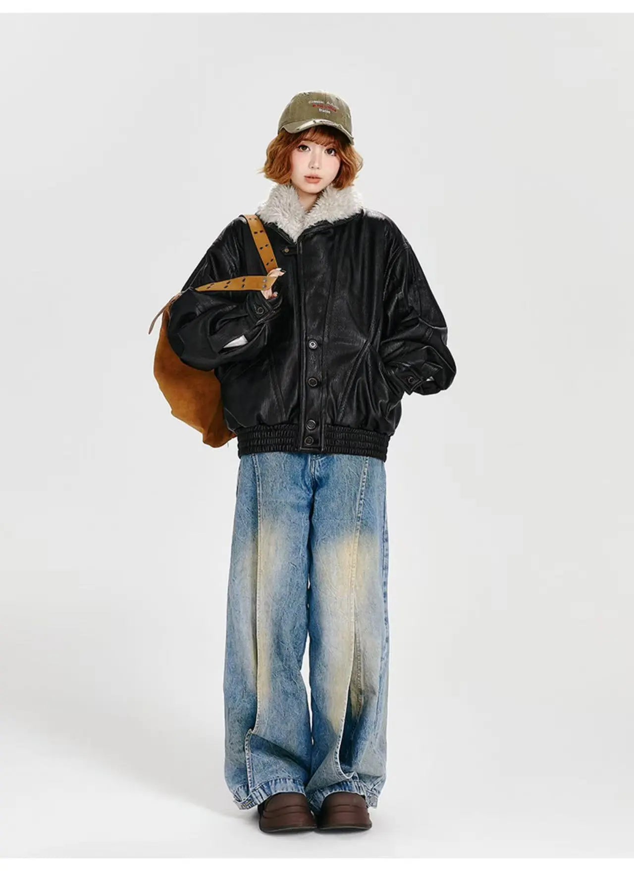 フェイクレザーボアジャケット ブラック    OL1905