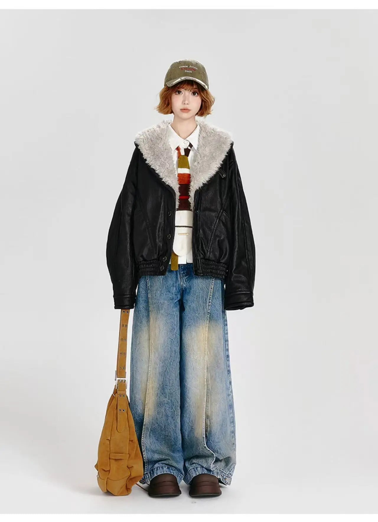 フェイクレザーボアジャケット ブラック    OL1905