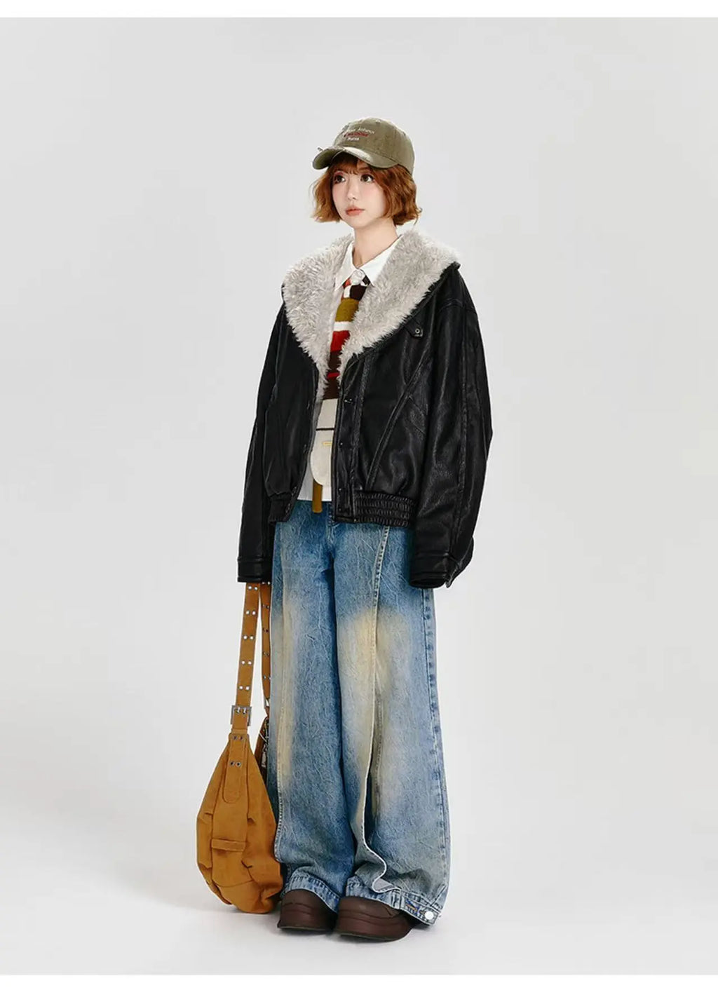 フェイクレザーボアジャケット ブラック    OL1905