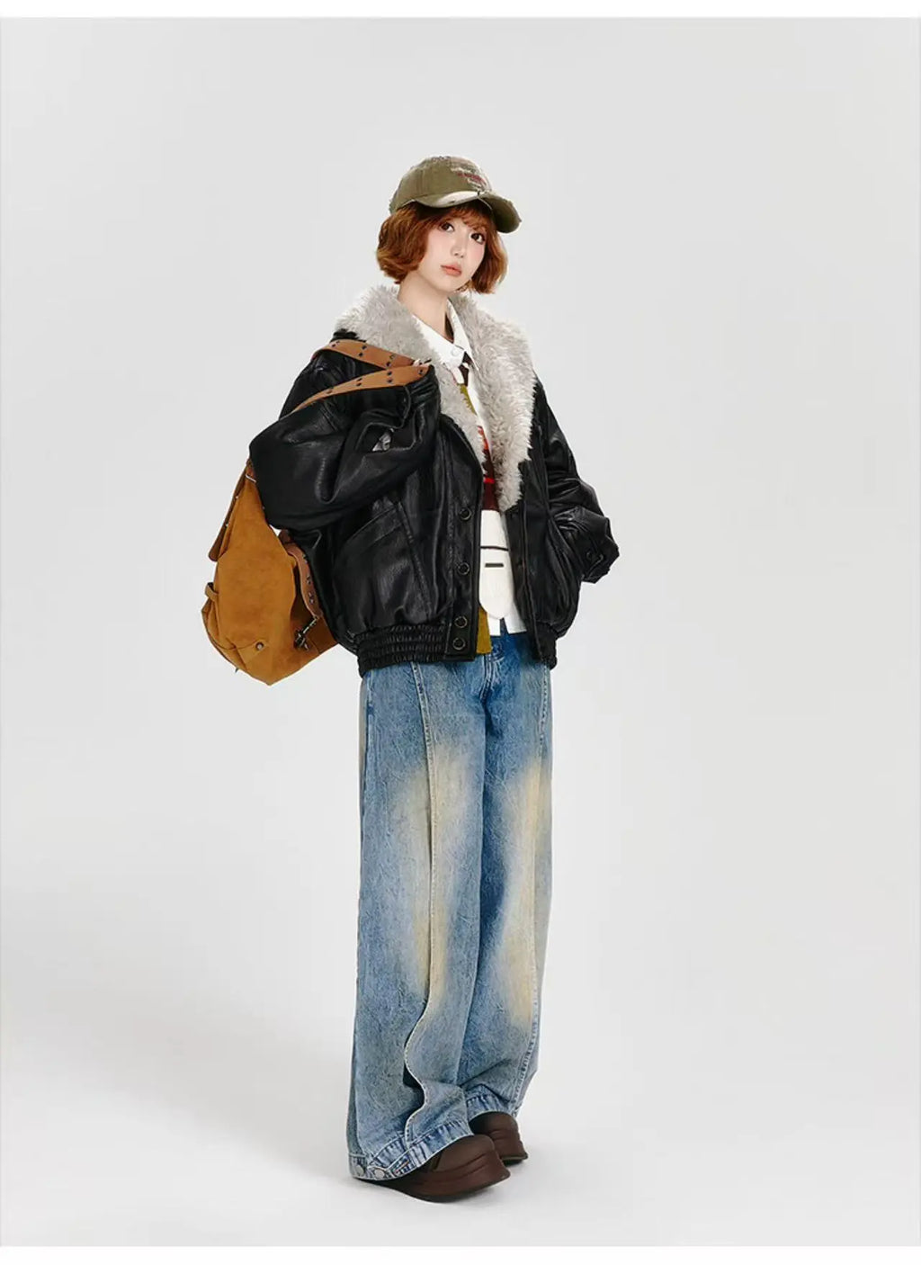 フェイクレザーボアジャケット ブラック    OL1905