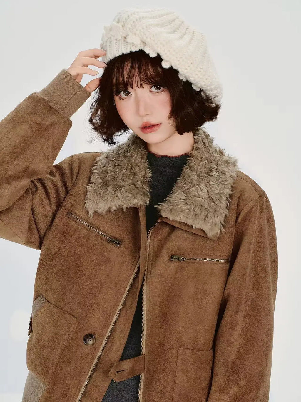 フェイクファー襟ジャケット    OL1906