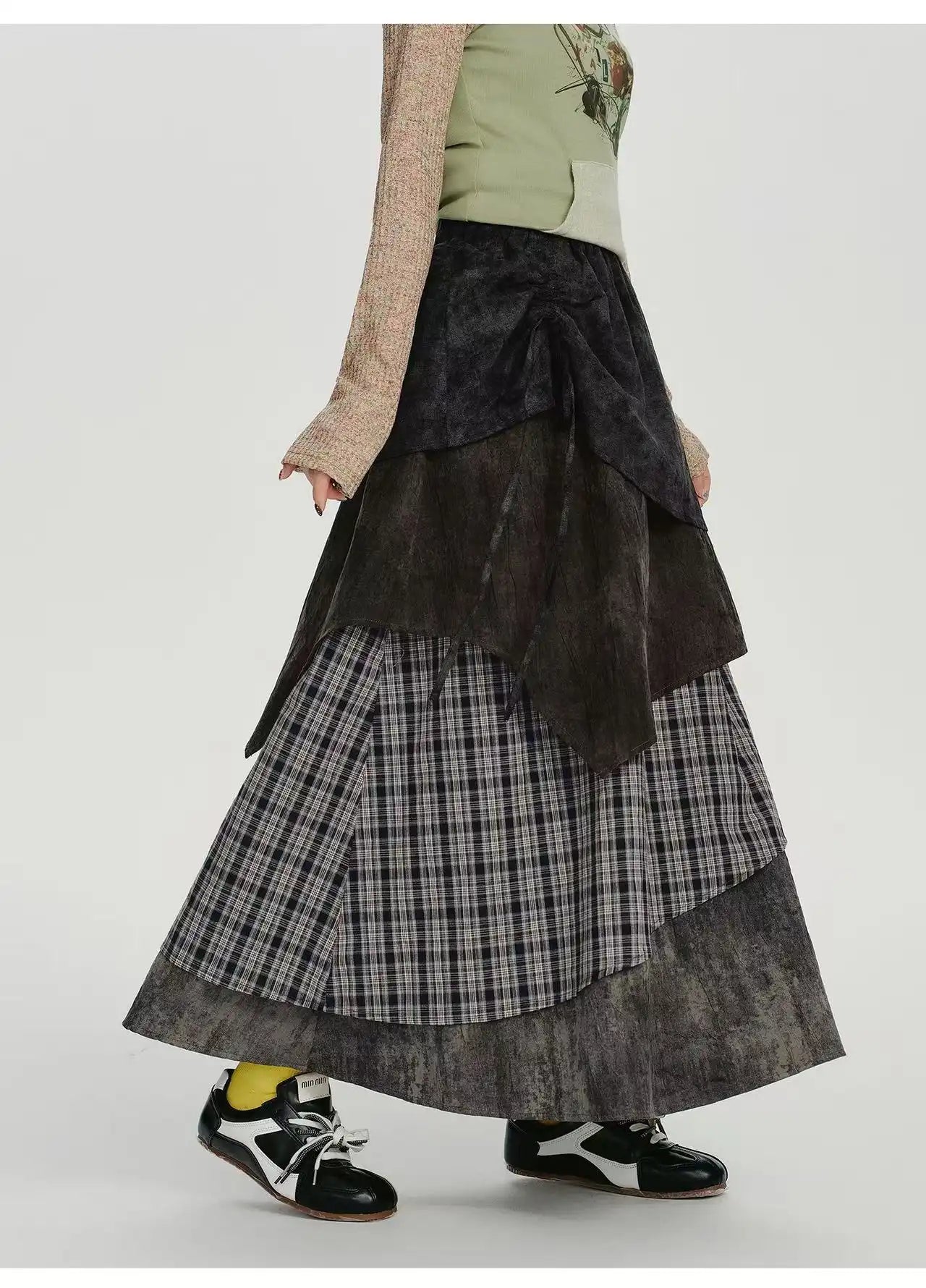 Check Tiered Skirt    OL1907