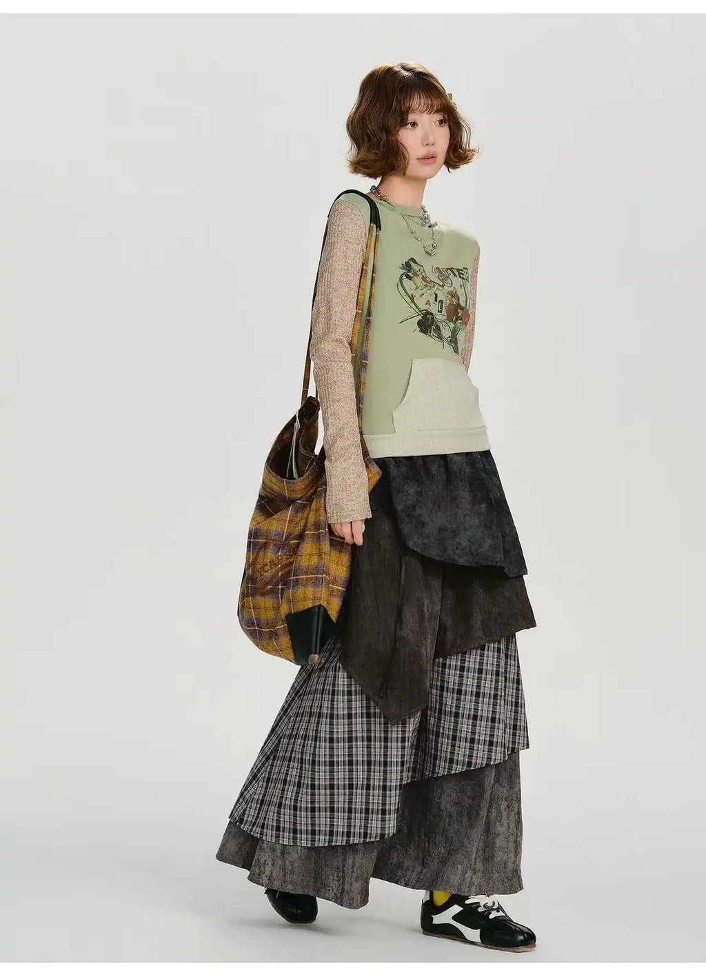 Check Tiered Skirt    OL1907