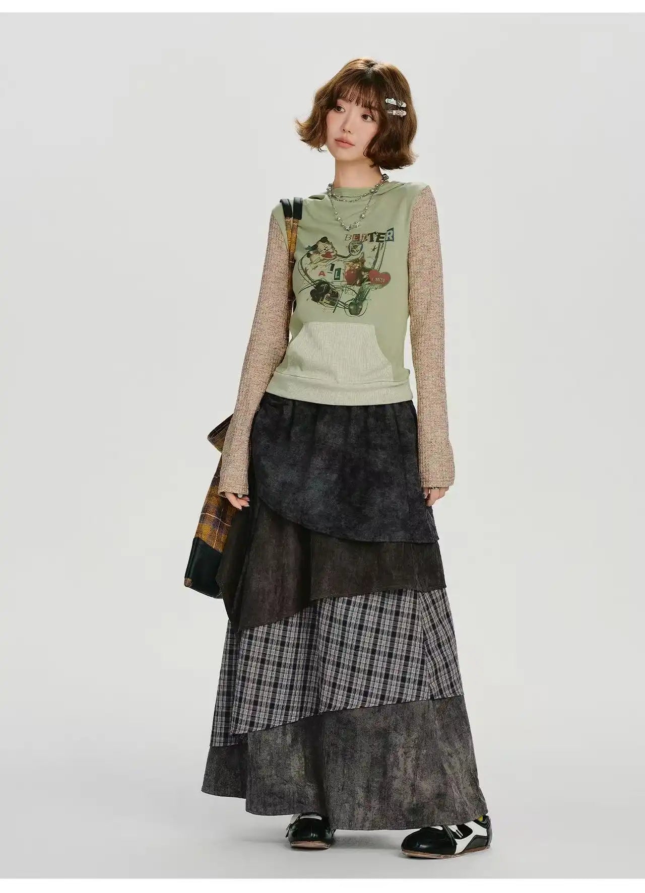 Check Tiered Skirt    OL1907