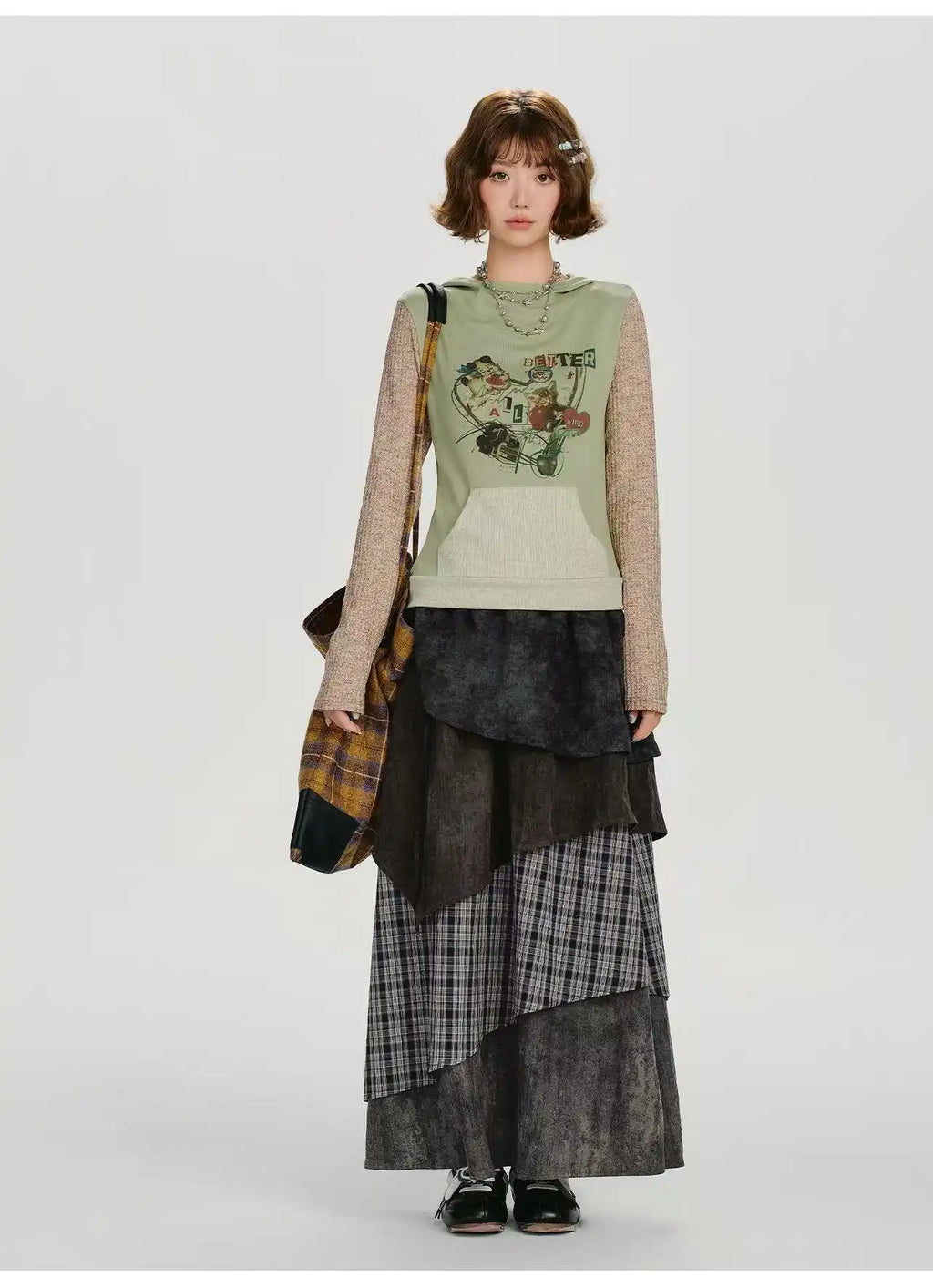 Check Tiered Skirt    OL1907