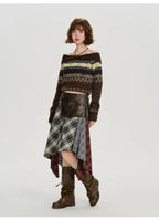 Leather Contrast Check Mini Skirt    OL1909