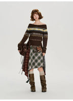 Leather Contrast Check Mini Skirt    OL1909