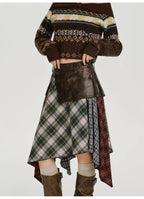 Leather Contrast Check Mini Skirt    OL1909