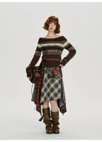 Leather Contrast Check Mini Skirt    OL1909