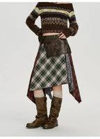 レザー切替チェックスカート デザイン感ミニ    OL1909